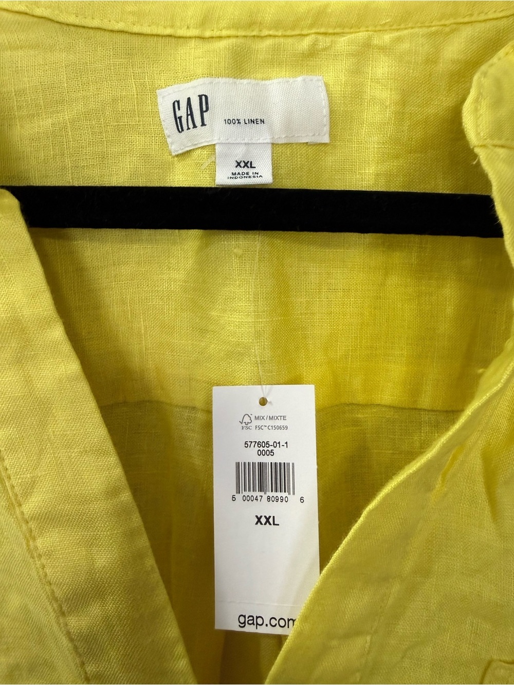 NWT GAP Linen Popover Pocket Shirt, Size XXL (20/22), Brilliant Yellow - Picture 3 of 6